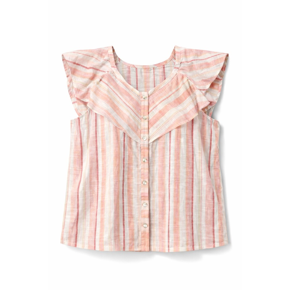 French Laundry Blouse Womens‎ L Pink Stripe Flutter Sleeve Button Front Top